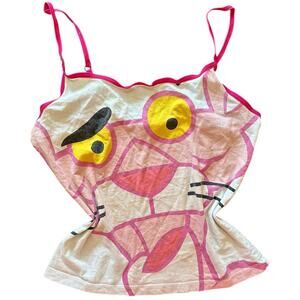 2002 Vintage Pink Panther Graphic White Tanktop Y2K 2000's Vintage Cat Size L